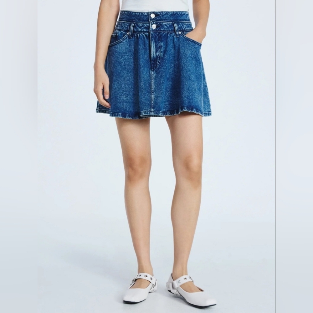 SCOOP, Denim A-Line Mini Skirt - Blue